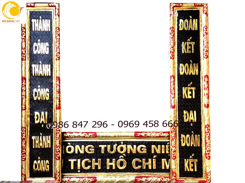 Bộ hoành phi đồng vàng treo phòng thờ Bác hồ 197cm
