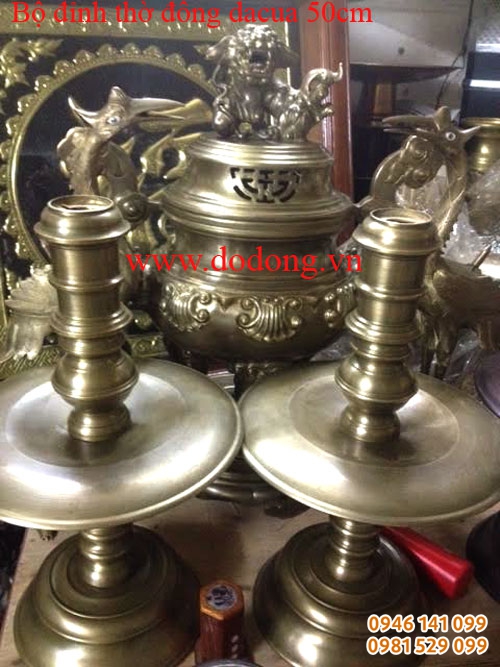 Bộ đỉnh đồng 60cm đồng hoa sòi hun màu đồng da cua đẹp