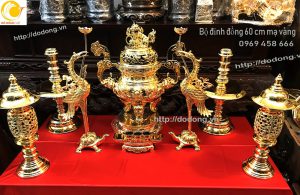 Bộ đỉnh thờ đồng mạ vàng cao 60 cm cao cấp