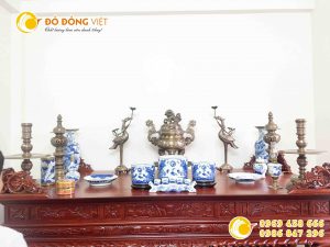 Đỉnh đồng khảm ngũ sắc đồ đồng thờ cúng gia tiên cho ban thờ 1m97