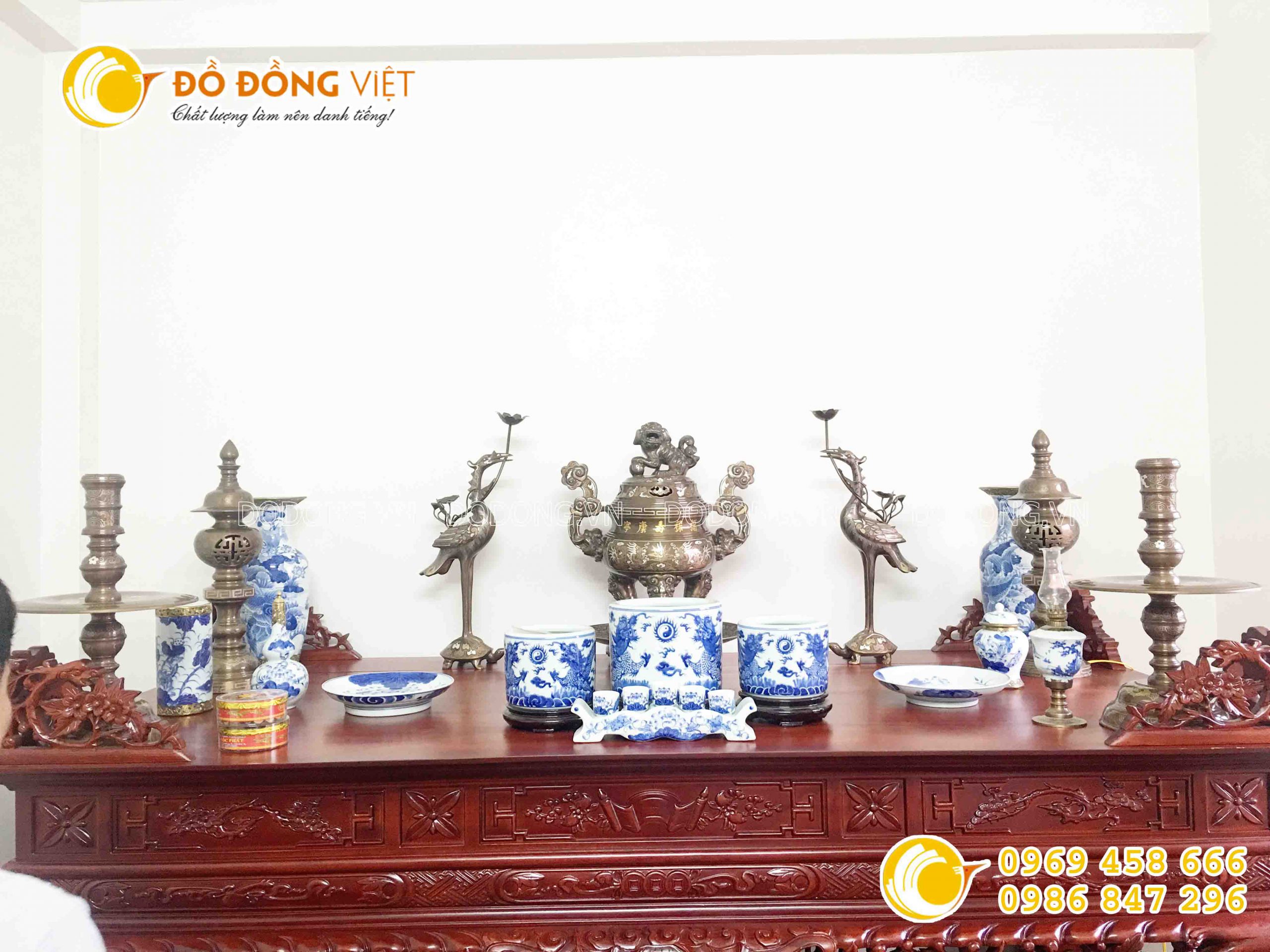 Đỉnh đồng khảm ngũ sắc đồ đồng thờ cúng gia tiên cho ban thờ 1m97