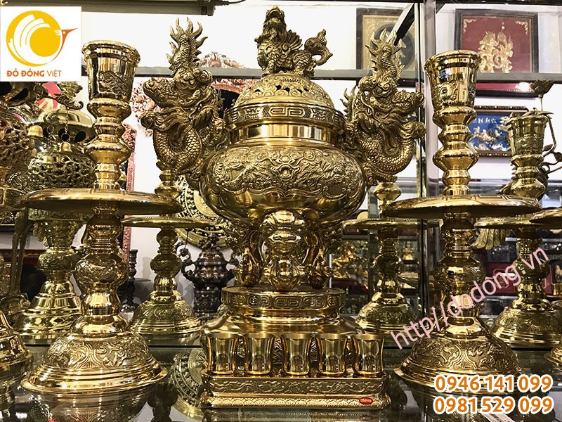 Lư đồng tam sự dapha số 1 đúc 2d cao 61cm