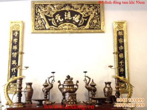 Bộ đồ thờ đồng tam khí cao cấp 50cm đồng khảm bạc