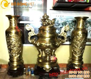 Đỉnh đồng vàng sòi, lộc bình, hạc đồngbày phòng thờ