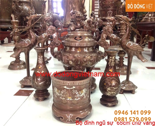 bộ đỉnh đồng ngũ sự 65cm