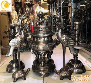 Bộ đỉnh ngũ sự đồng tam khí khảm kỹ cao 50cm