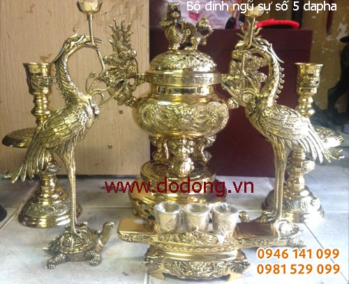 Bộ đỉnh đồng ngũ sự số 5 dapha cao cấp - phù hợp bàn thờ 61x127cm