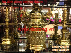 Bộ đồ thờ đồng vàng đại bái đúc liền 50cm Đồ thờ đồng vàng