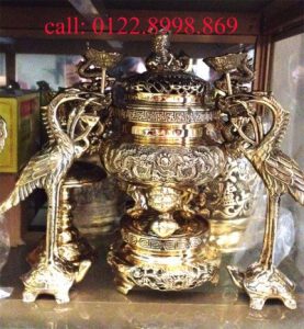 Đỉnh thờ đồng vàng tam sự 25cm dinh dong