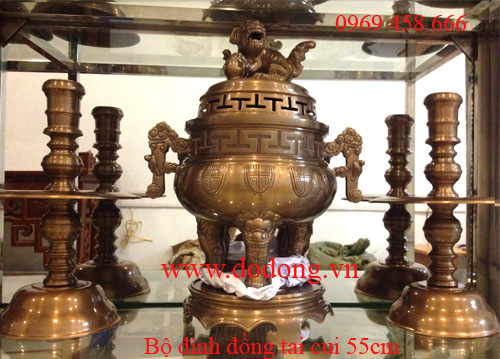 Bộ đỉnh đồng đỏ tai cui đúc đồng nguyên khối dáng cổ, đỉnh đúc tại đồ đồng việt - đại bái