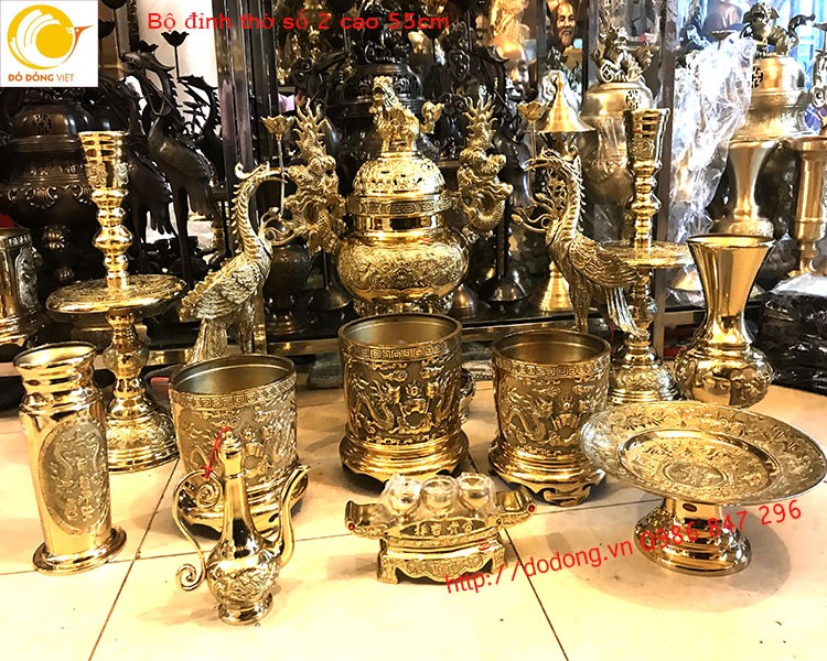 Bộ đồ thờ bằng đồng đại phát cho khách tại Cát bà, Hải phòng, bộ ngũ sự số 2 cao 55cm