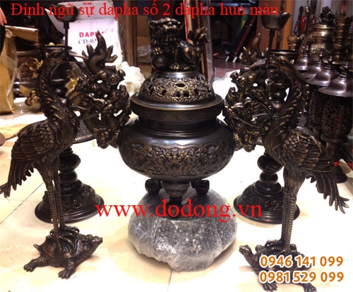 Bộ đỉnh đồng số 2 dapha đúc công nghệ mới 2d phù hợp bàn thờ gỗ gia đình 81x197cm, bàn thờ từ đường