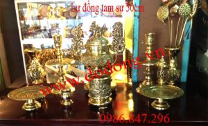 Bộ lư đồng tam sự đồng vàng 50cm dapha lư đồng tam sự
