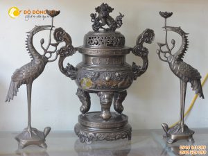 Bộ tam sự đỉnh hạc hun giả cổ cao 60cm