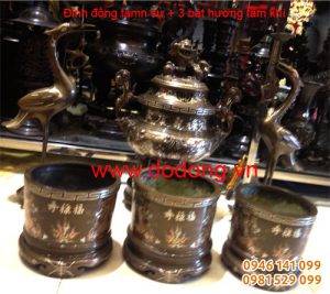 Bộ tam sự 50cm, bát hương 18,16 khảm phúc lộc thọ