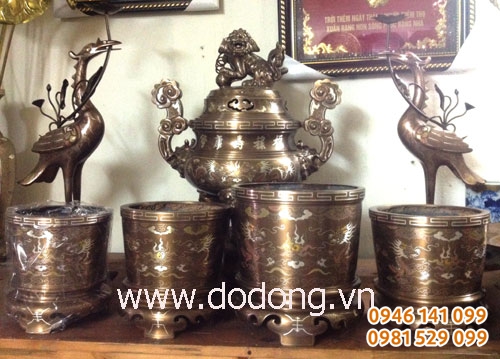 Bộ bát hương bằng đồng ngũ sắc đk 15,18,20,23,25cm