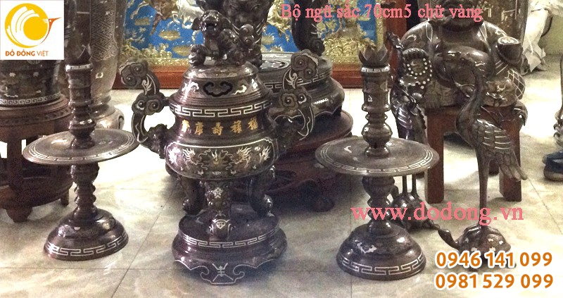 Bộ ngũ sự 70cm khảm 5 chữ vàng đồng ngũ sắc
