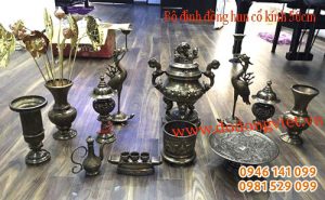 Bộ đồ thờ đồng đại bái hun màu cổ kính thờ gia tiên