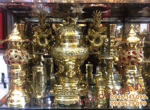 Bộ đỉnh đồng chân nến đèn thờ đồng dapha 2d