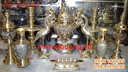 Bộ đồ đồng thờ cúng ngũ sự 75cm bát bàn thờ 2,37m