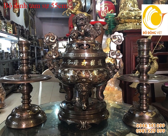 Cửa hàng đỉnh đồng ngũ sắc tam sự 55cm 1 chữ vàng 24k