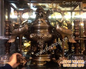 Bộ đồ thờ cúng đồng đỏ nguyên chất 50,55cm đẹp