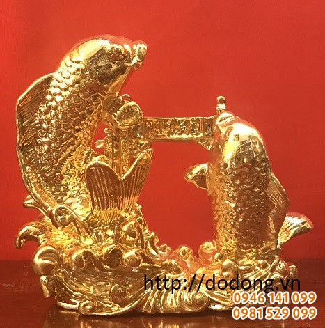 Tượng đồng cá chép vũ môn mạ vàng 16cm,26cm