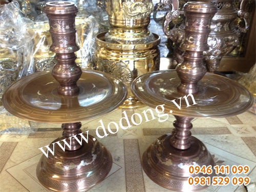 Đôi chân nến khảm ngũ sắc
