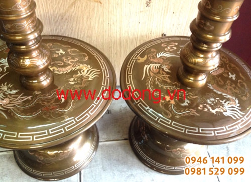 Chân nến đồng khảm tứ linh cao cấp