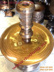 Đôi chân nến đồng khảm ngũ sắc 50,55cm Đồ khảm