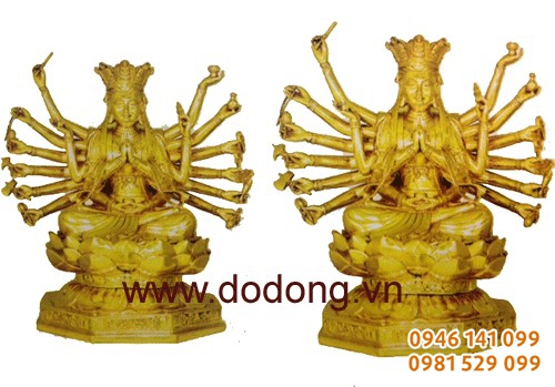 Tượng phật chuẩn đề bằng đồng nguyên khối cao 39cm,48cm