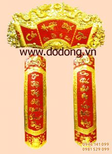 Bộ cuốn thư câu đối cửu huyền thất tổ 1,35m hoành phi đồng