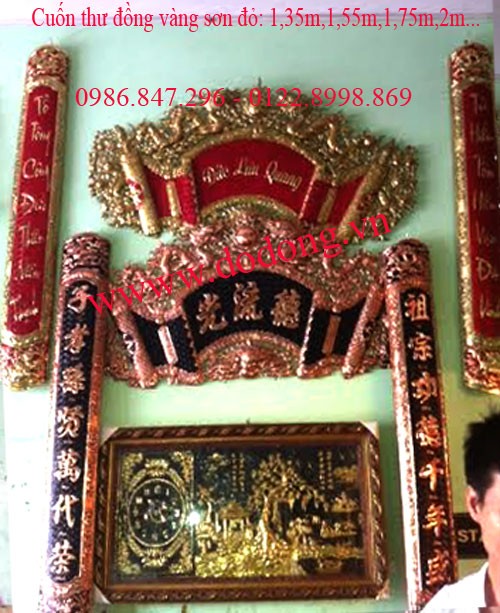 Bộ cuốn thư câu đối đồng đỏ, đồng vàng sơn đen, sơn đỏ các kích thước