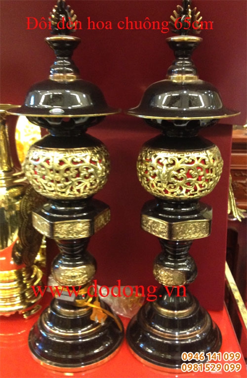 Đôi đèn thờ bằng đồng hun màu dapha cao 65cm bền đẹp phù hợp công đức đình chùa, từ đường