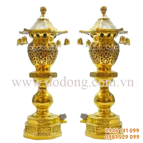 Đôi đèn đồng cắm điện cao 40cm
