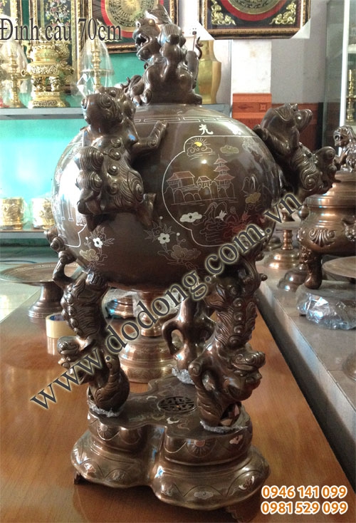 Đỉnh cầu ngũ sắc khảm vinh quy bái tổ Đồng ngũ sắc