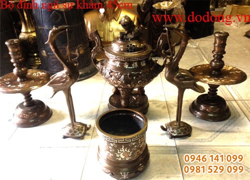 Bộ đồ thờ đồng khảm ngũ sắc 45cm cao cấp