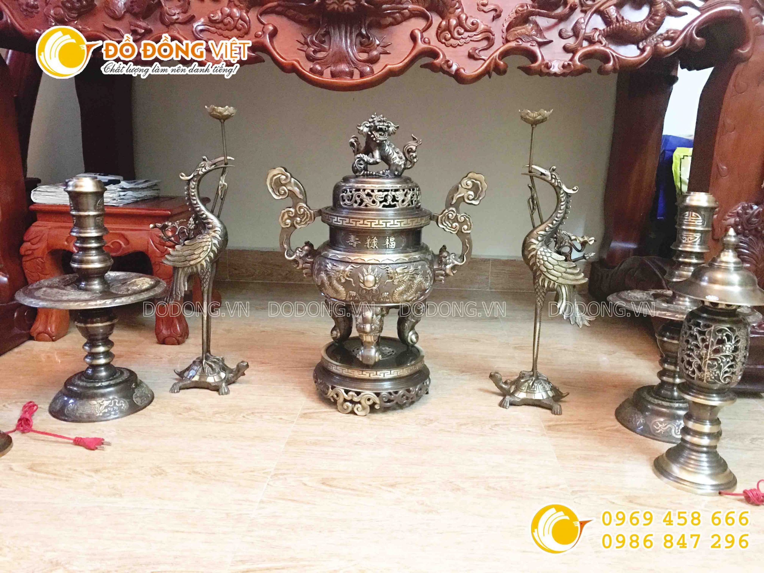 Bộ đỉnh đồng thờ cúng cho ban thờ 1m76