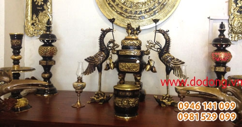 Bộ đỉnh thờ đại phát hun màu đen vàng 55cm đồ đồng đại phát
