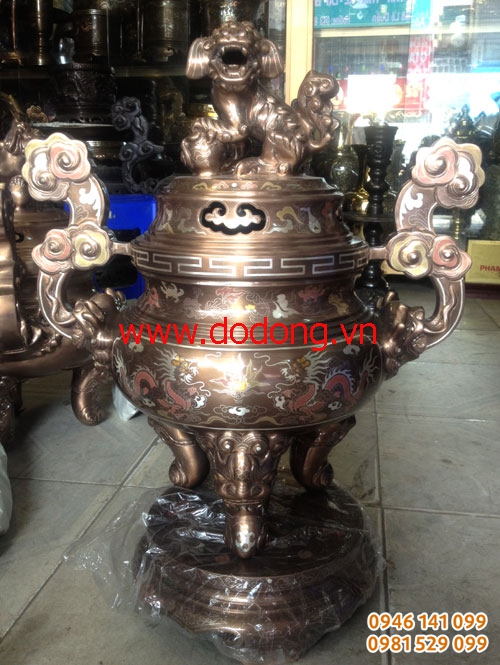 Bộ đỉnh đồng 45cm ngũ sắc phù hợp bàn thờ 61x153cm
