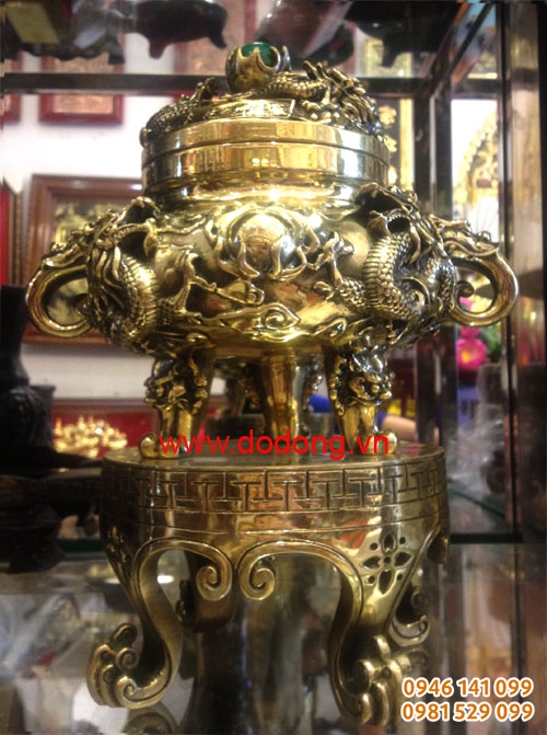 Bộ đỉnh đồng hàng độc hạc đứng rùa đầu rồng