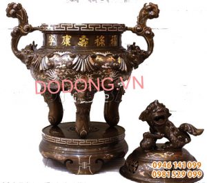 Đỉnh đồng tam khí 50,55,60cm khảm chữ vàng