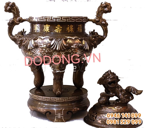 Đỉnh đồng tam khí 50,55,60cm khảm chữ vàng