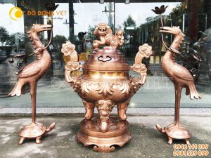 Đỉnh đồng tam sự khảm 5 chữ vàng cao 60 cm