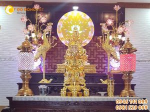 Đỉnh đồng, hạc đồng, tượng phật quan âm bằng đồng mạ vàng 24k