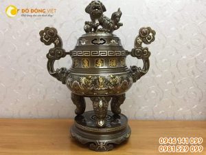 Đỉnh ngũ sắc, bộ đồ thờ bằng đồng khảm vàng 9999