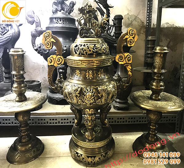 Bộ đỉnh đồng tam sự hun cạo màu sang trọng và chất lượng cao 65cm