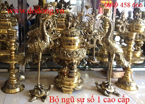 Bộ đỉnh đồng ngũ sự số 1dapha cao cấp phù hợp bàn thờ 88x197cm đến 212cm