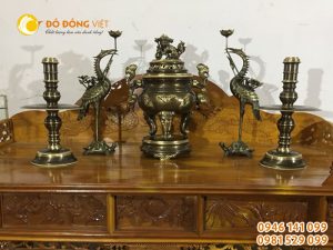 Bộ đỉnh đồng thờ cúng ngũ sự bằng đồng vàng đúc thủ công