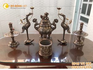 Bán đỉnh đồng thờ cúng khảm ngũ sắc 5 chữ vàng